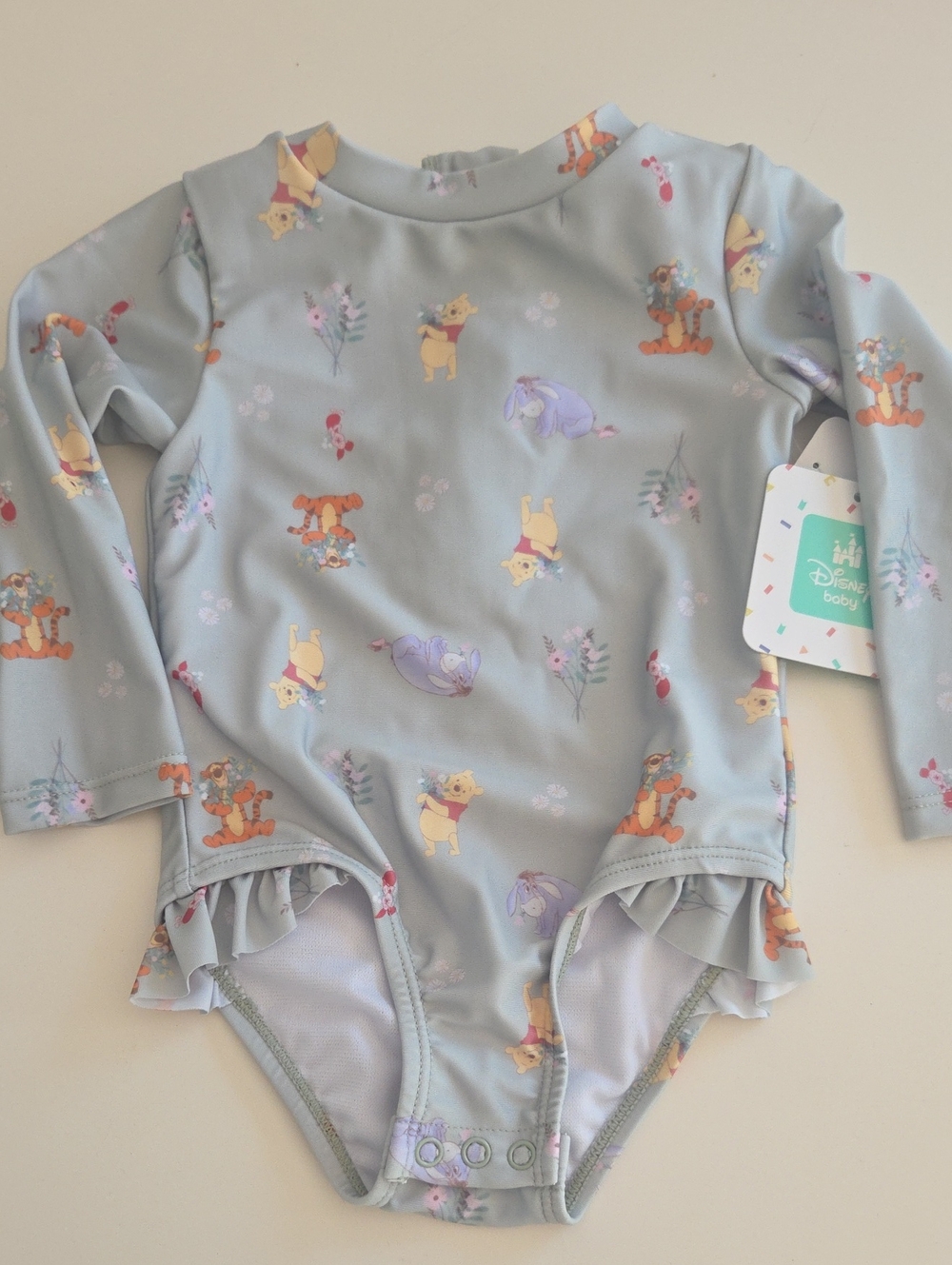 Disney Baby Winnie the Pooh Long Sleeve Ruffle One-Piece Swimsuit NWT
